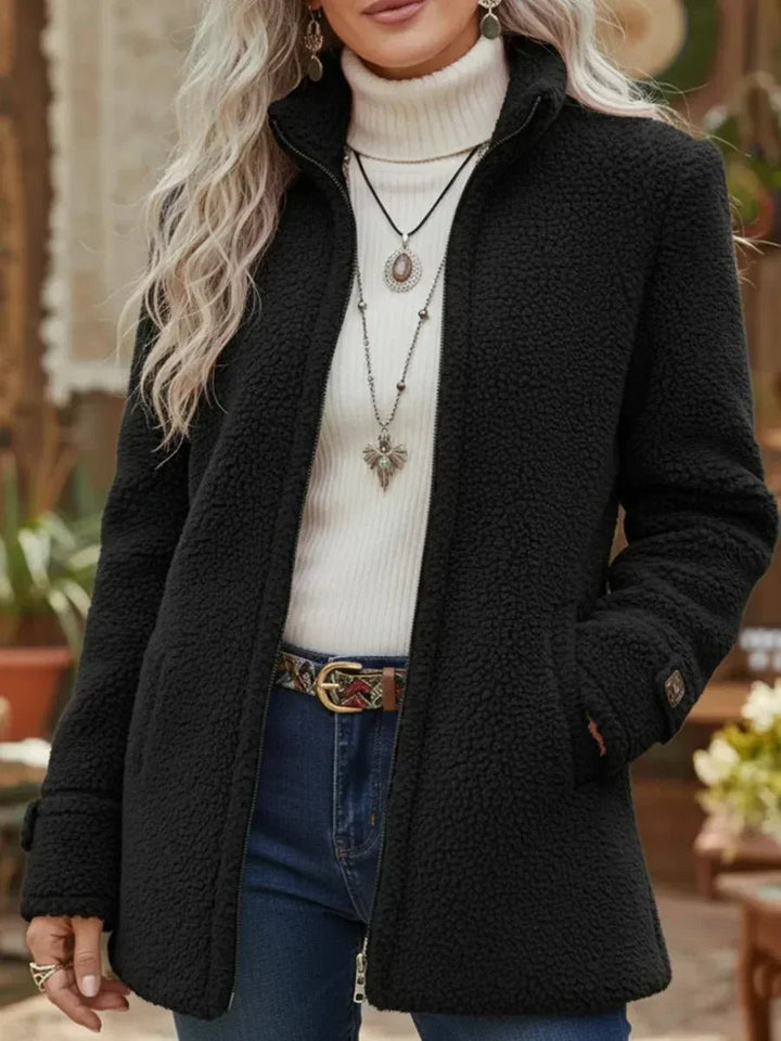 Women's Wool Coat Fleece Full-Zip Stand-Collar Teddy Jacket