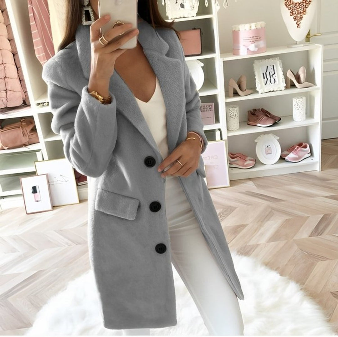 Women's Wool Coat Longline Button-Up Tailored Winter Coat