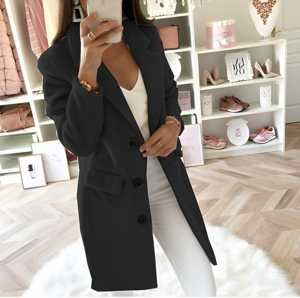 Women's Wool Coat Longline Button-Up Tailored Winter Coat