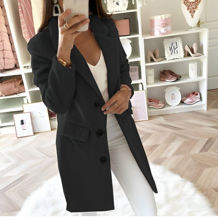Women's Wool Coat Longline Button-Up Tailored Winter Coat