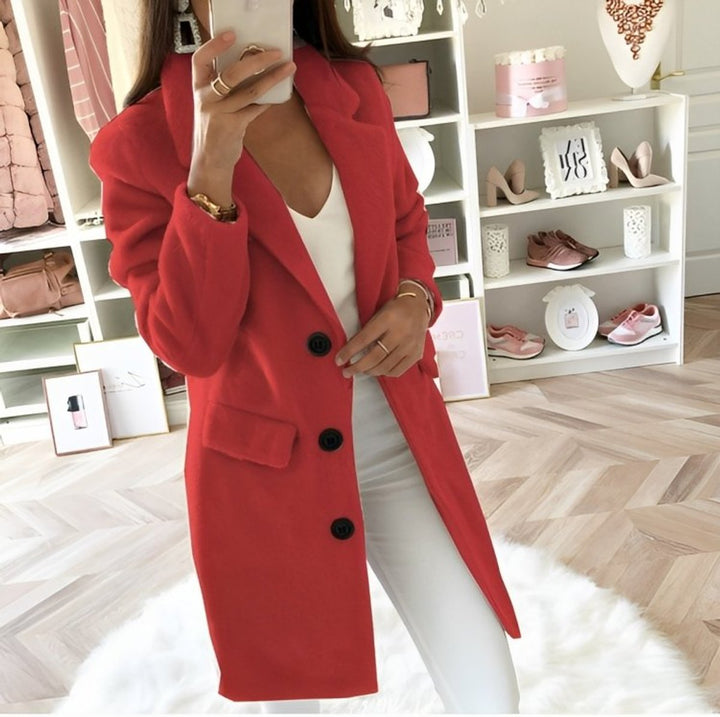 Women's Wool Coat Longline Button-Up Tailored Winter Coat