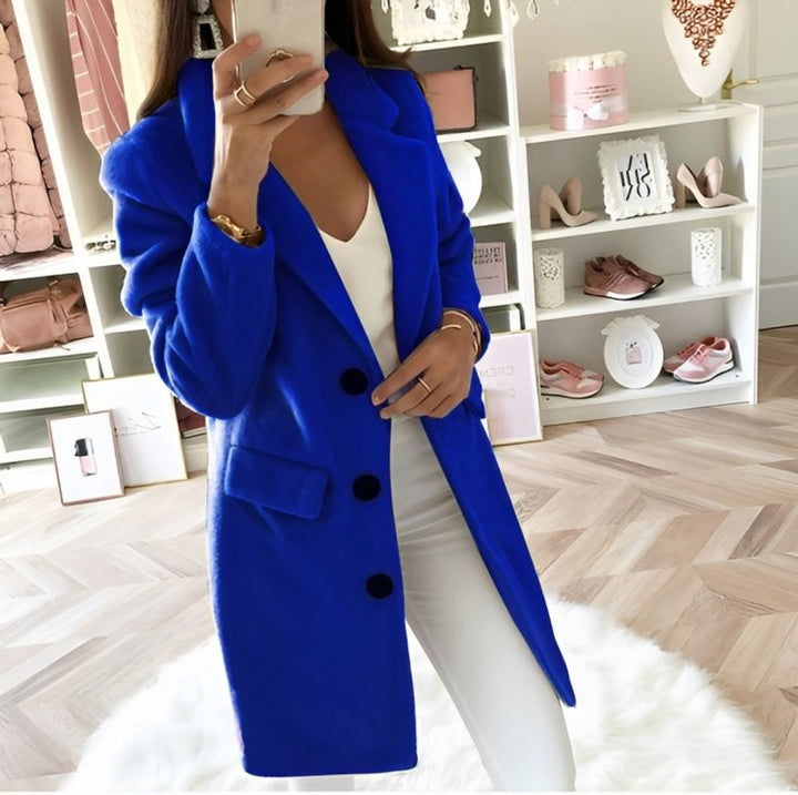 Women's Wool Coat Longline Button-Up Tailored Winter Coat