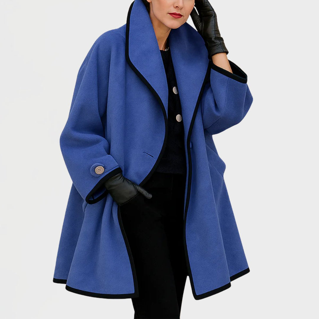 Women's Wool Coat Oversized Contrast-Trim Swing Coat