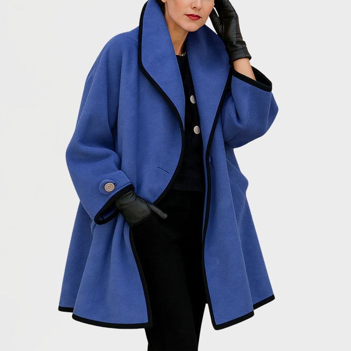Women's Wool Coat Oversized Contrast-Trim Swing Coat