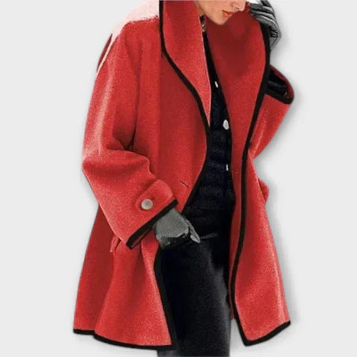 Women's Wool Coat Oversized Contrast-Trim Swing Coat