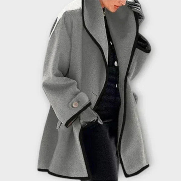 Women's Wool Coat Oversized Contrast-Trim Swing Coat