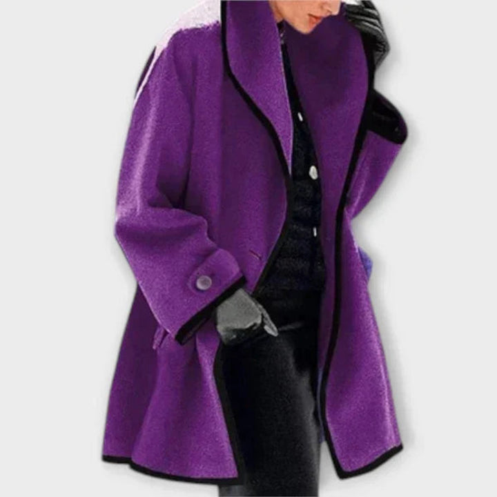 Women's Wool Coat Oversized Contrast-Trim Swing Coat