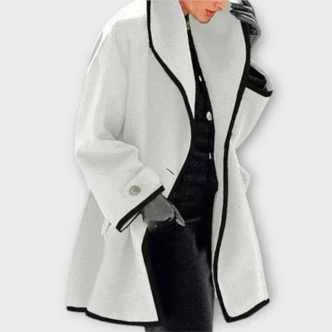 Women's Wool Coat Oversized Contrast-Trim Swing Coat