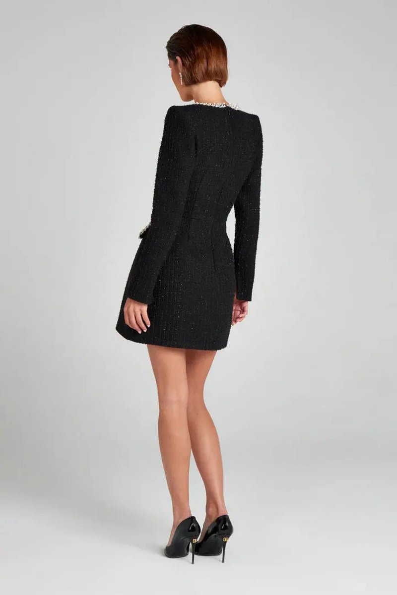 Women's Wool Coat Style Pearl-Trim Tweed Mini Blazer Dress