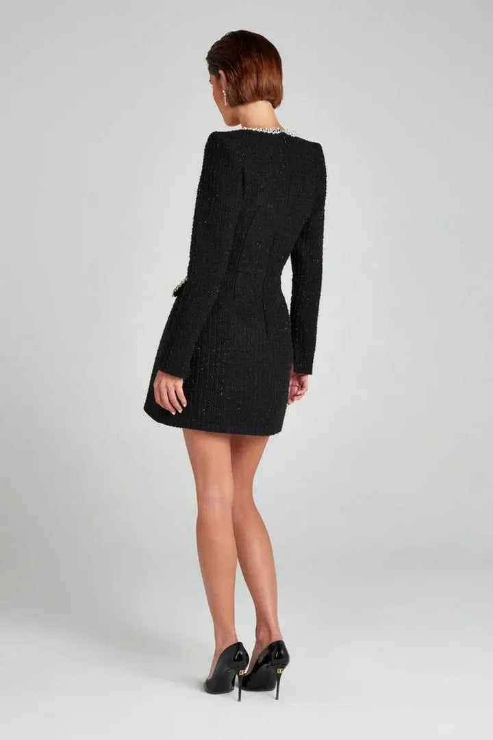 Women's Wool Coat Style Pearl-Trim Tweed Mini Blazer Dress