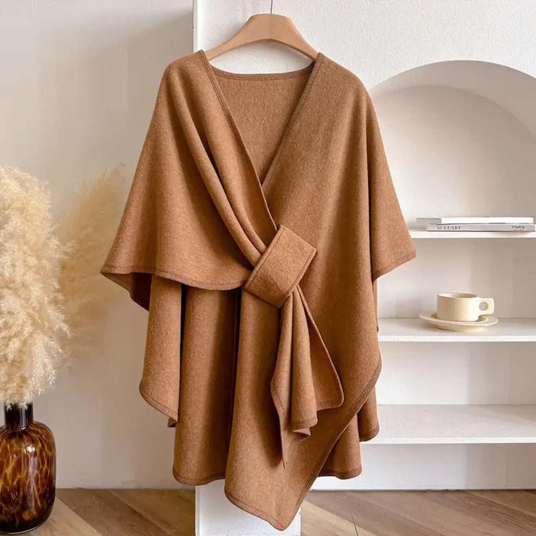 Womens Wool Coat Windproof Poncho Shawl Open-Front Cape
