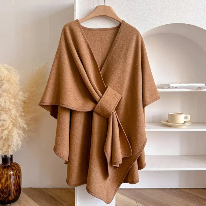 Womens Wool Coat Windproof Poncho Shawl Open-Front Cape