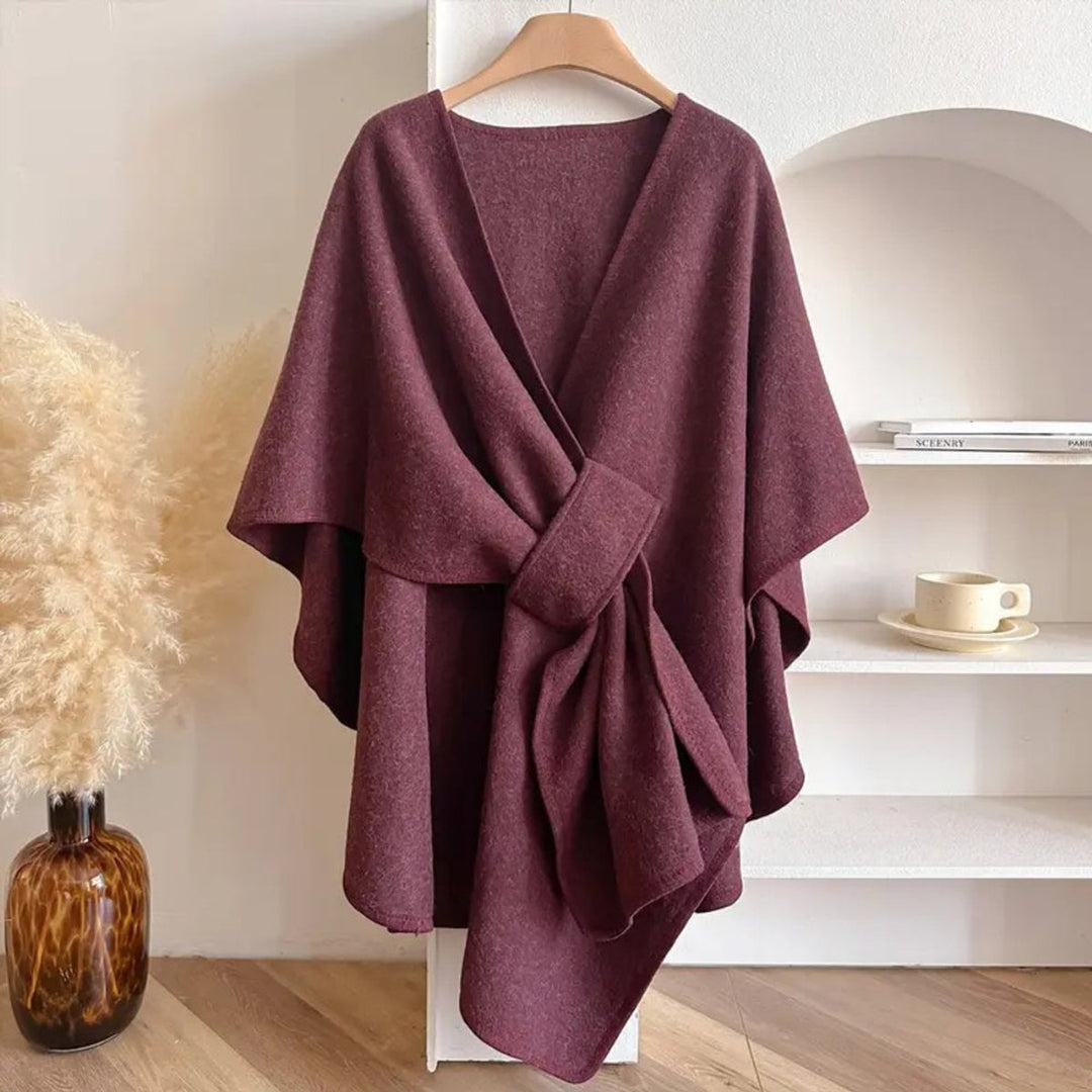Womens Wool Coat Windproof Poncho Shawl Open-Front Cape