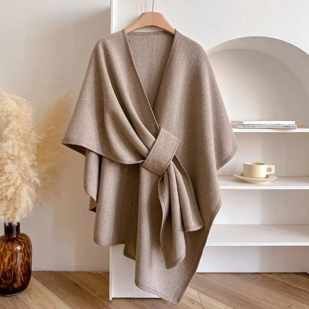 Womens Wool Coat Windproof Poncho Shawl Open-Front Cape