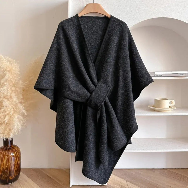 Womens Wool Coat Windproof Poncho Shawl Open-Front Cape