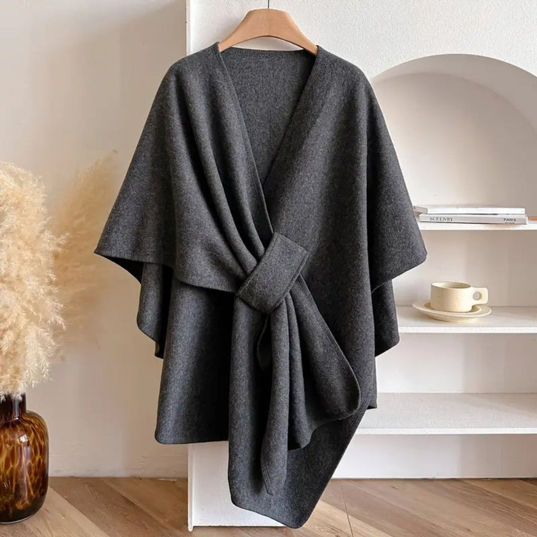 Womens Wool Coat Windproof Poncho Shawl Open-Front Cape