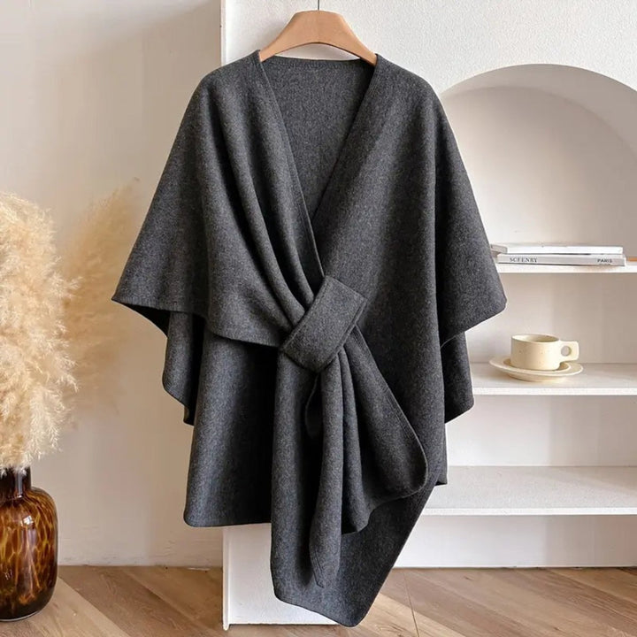 Womens Wool Coat Windproof Poncho Shawl Open-Front Cape