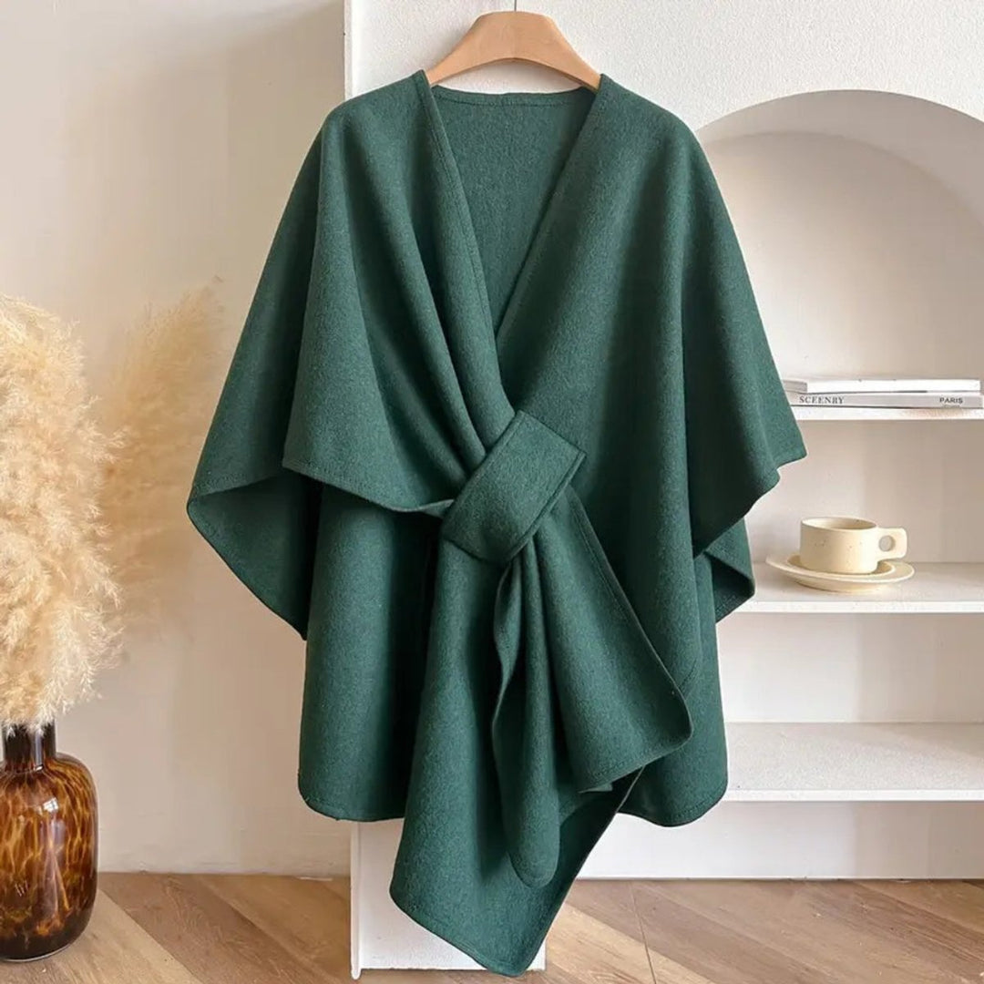 Womens Wool Coat Windproof Poncho Shawl Open-Front Cape