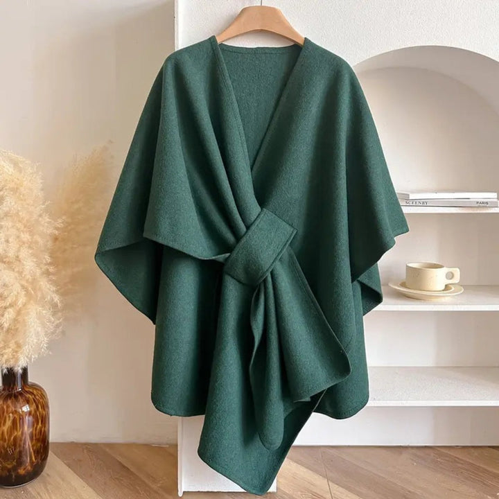 Womens Wool Coat Windproof Poncho Shawl Open-Front Cape