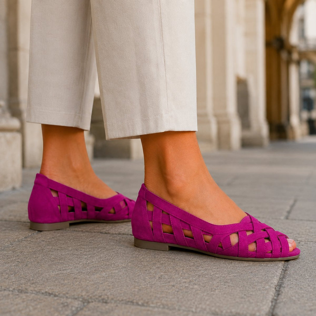Women's Woven Peep-Toe Flat Suede Sandals