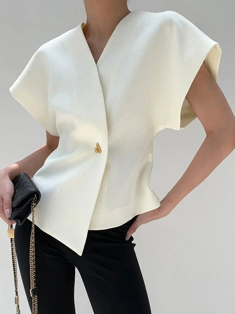 Women's Wrap Blouse Sculpted Cap-Sleeve V-Neck Top