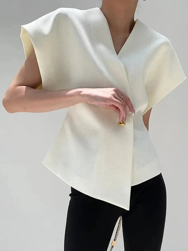 Women's Wrap Blouse Sculpted Cap-Sleeve V-Neck Top