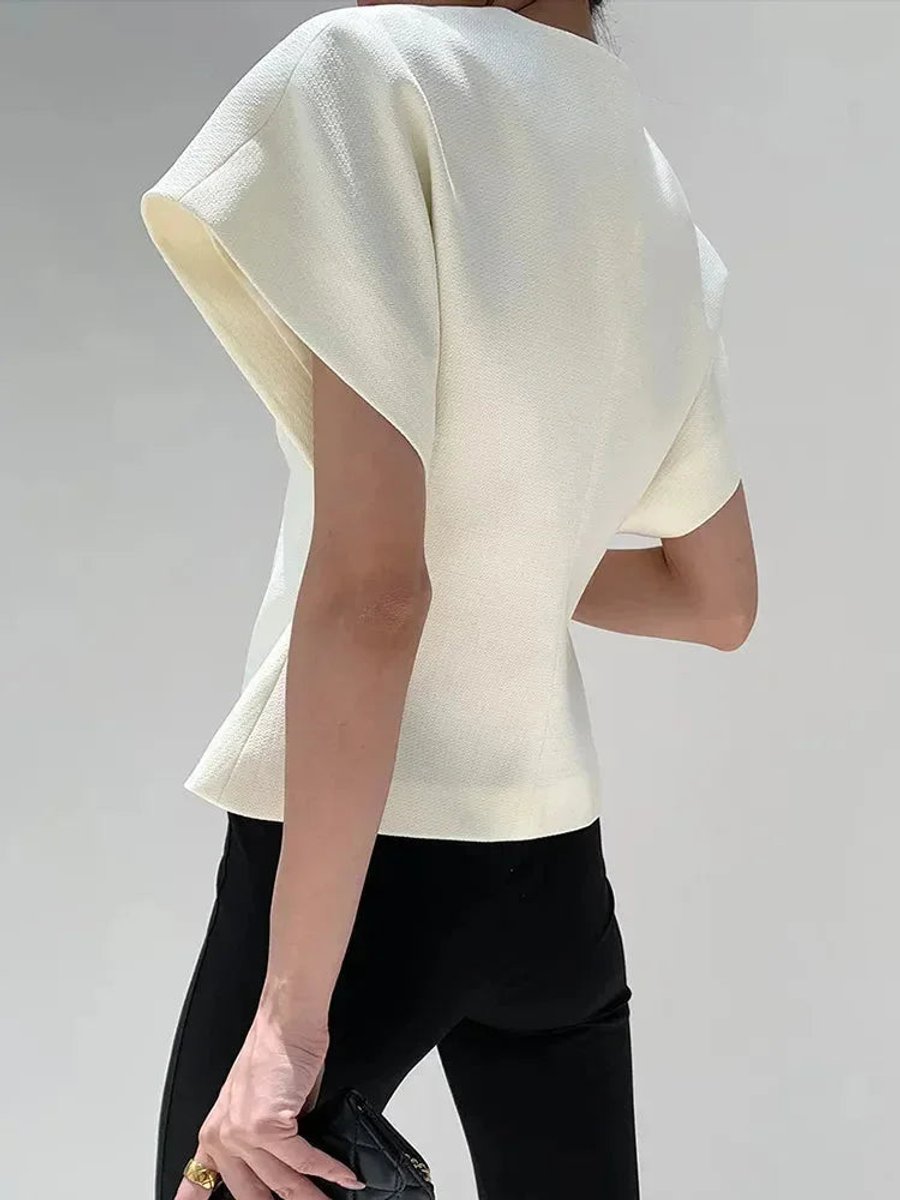 Women's Wrap Blouse Sculpted Cap-Sleeve V-Neck Top
