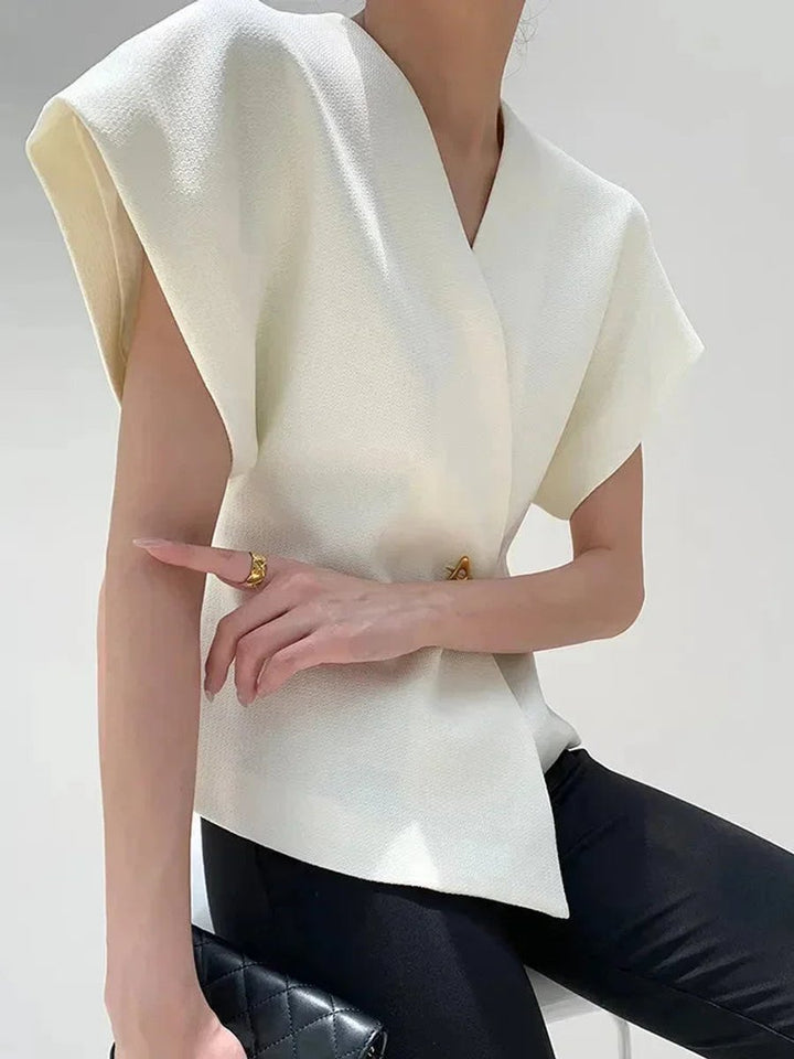Women's Wrap Blouse Sculpted Cap-Sleeve V-Neck Top