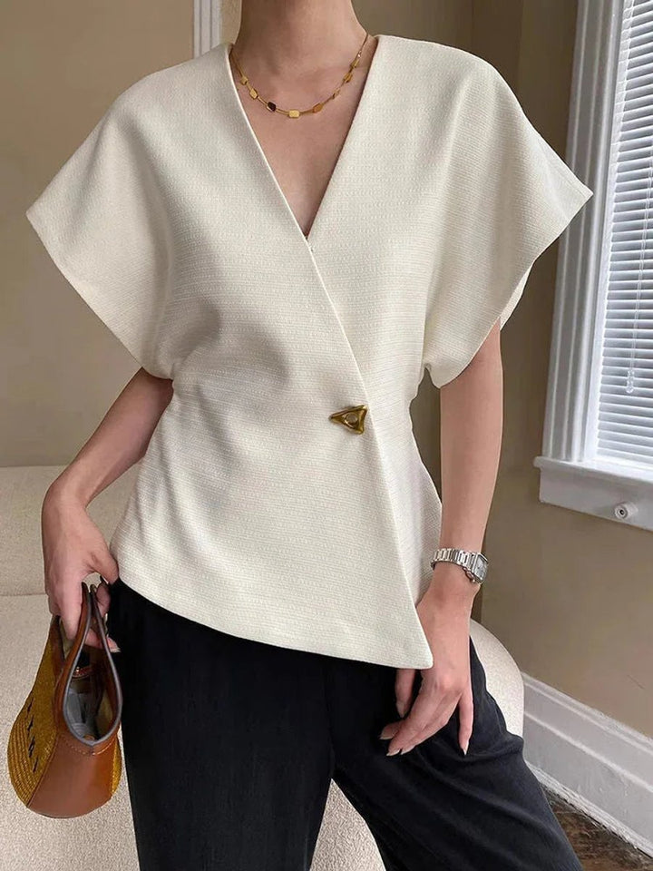 Women's Wrap Blouse Sculpted Cap-Sleeve V-Neck Top