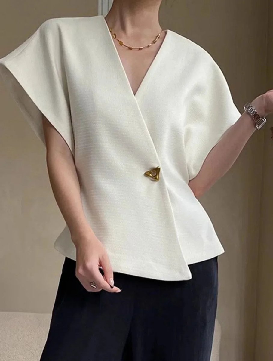 Women's Wrap Blouse Sculpted Cap-Sleeve V-Neck Top