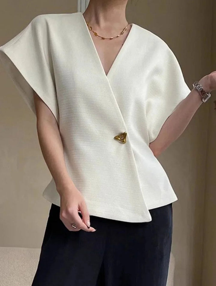 Women's Wrap Blouse Sculpted Cap-Sleeve V-Neck Top