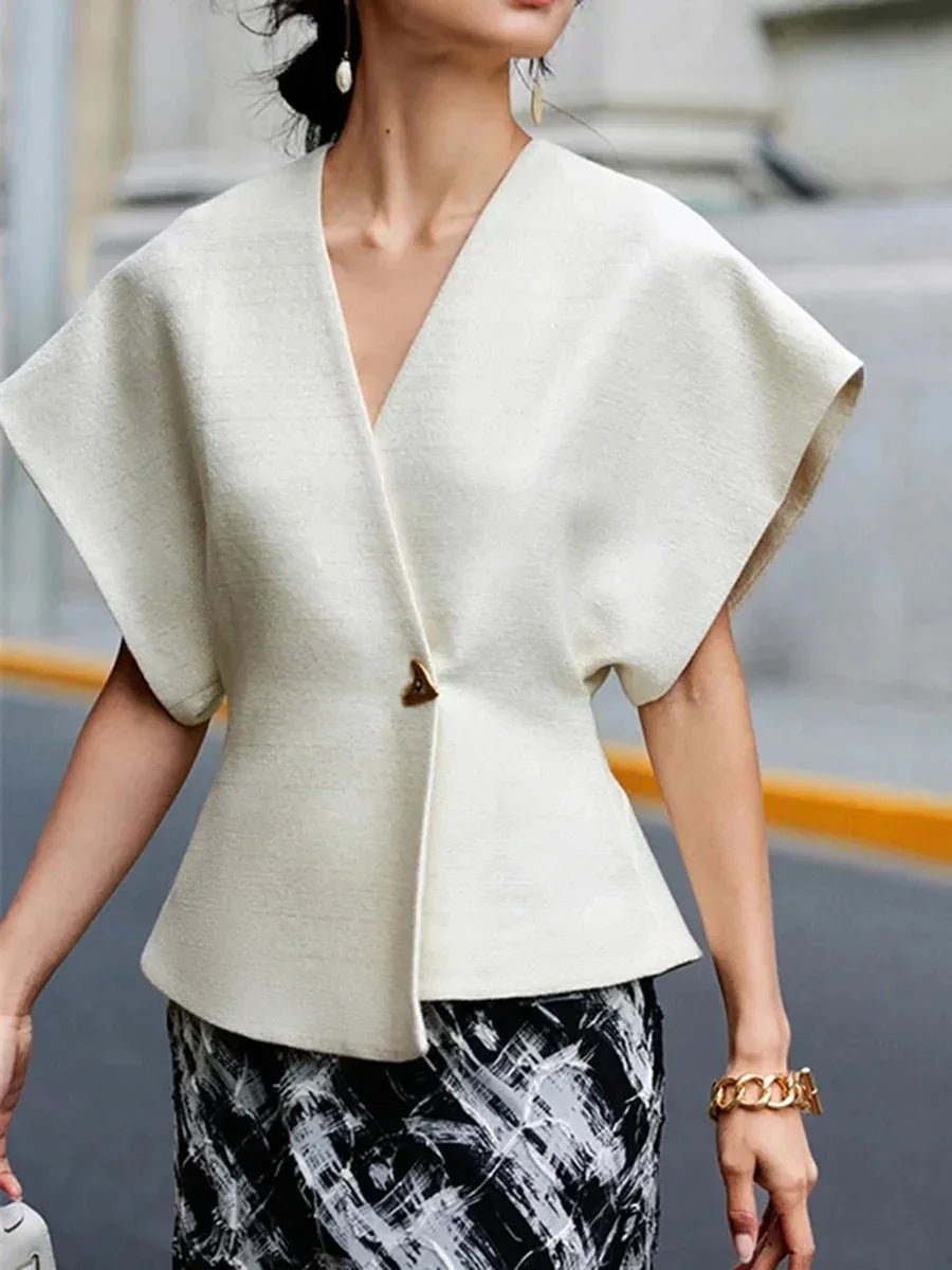 Women's Wrap Blouse Sculpted Cap-Sleeve V-Neck Top