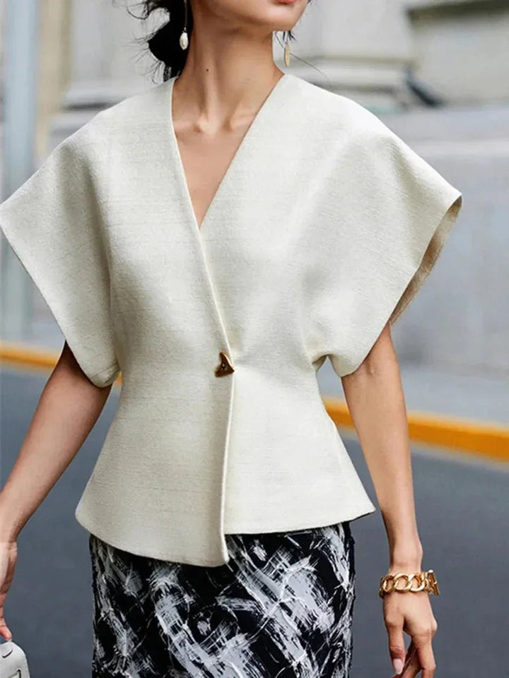Women's Wrap Blouse Sculpted Cap-Sleeve V-Neck Top