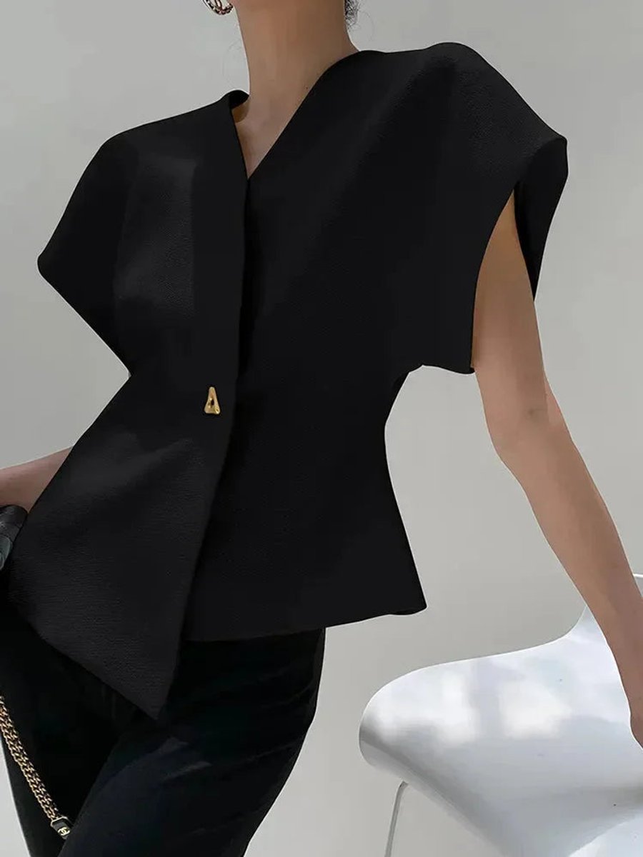 Women's Wrap Blouse Sculpted Cap-Sleeve V-Neck Top