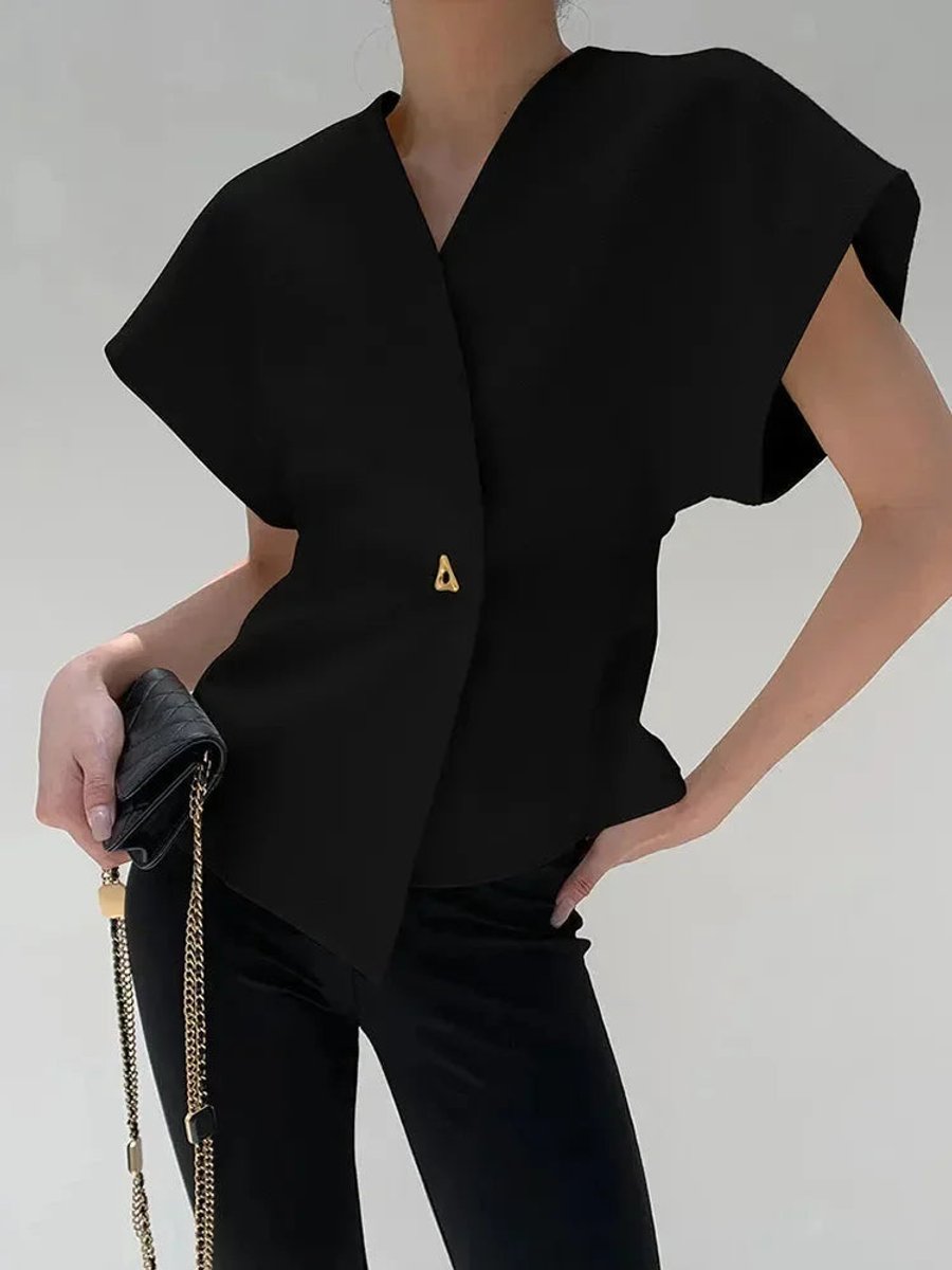 Women's Wrap Blouse Sculpted Cap-Sleeve V-Neck Top